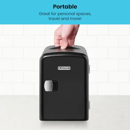- Iceman Mini Portable Black Personal Fridge Cools Or Heats and Provides Compact Storage For Skincare, Snacks, Or 6 12oz Cans W