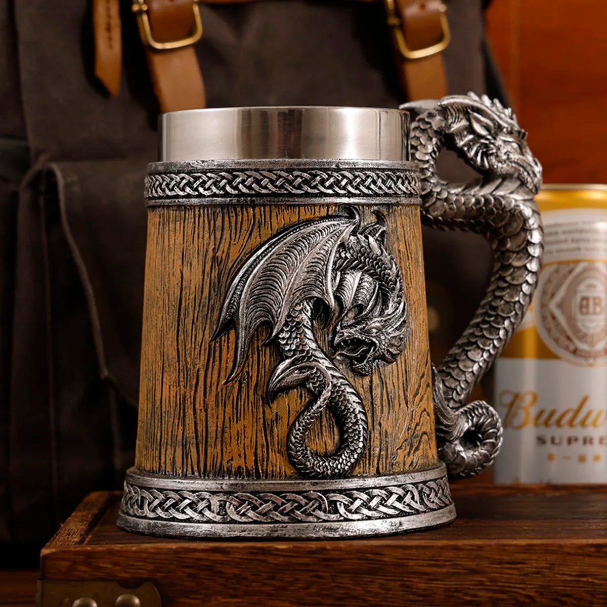 2026 Medieval Large Dragon Barrel Beer Tankard 304 Stainless Steel Inner Tea Coffee Mug Stein Cup 500 ml