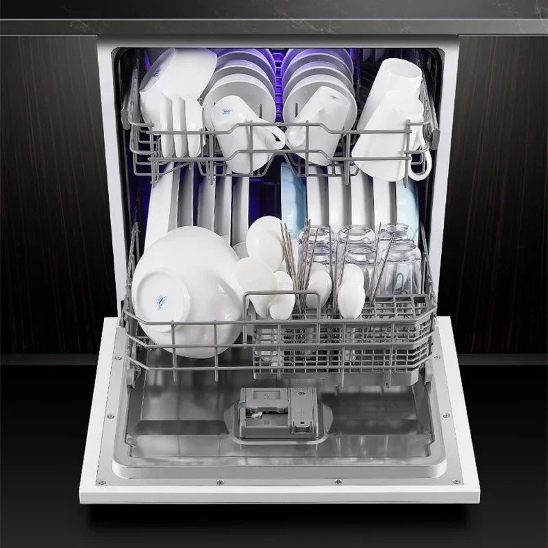 Fully automatic built-in household sterilizing dishwasher, 12 place setting capacity, energy-efficient, sterilizing and washing