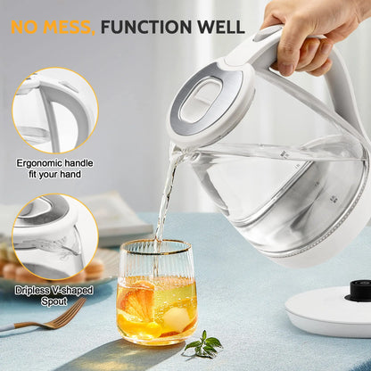 Electric Kettle with Water Dispenser - 1.7L Elegant Glass Tea Pot, 1200W Fast Boiling, LED Indicator, Auto-Shutoff