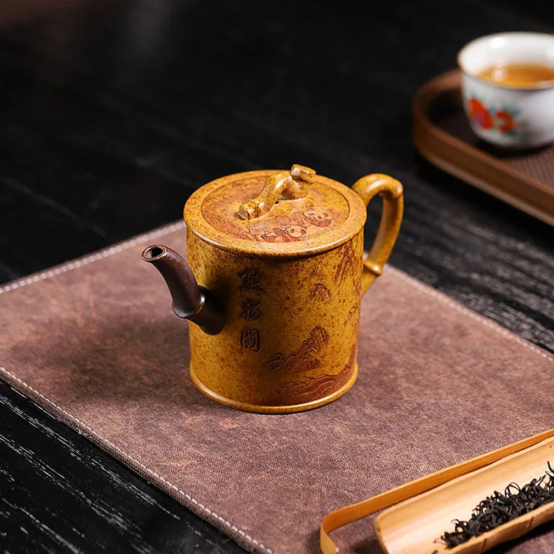 320ml Exquisite Yixing Purple Clay Teapots Handmade Bamboo Section Pot Raw Ore Section Mud Kettle Chinese Zisha Tea Set Gifts