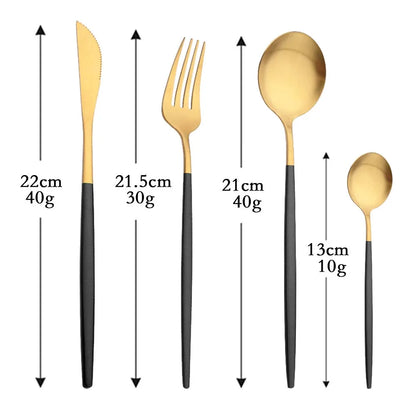 4Pcs black Gold Matte Cutlery Set Stainless Steel Dinnerware Silverware Flatware Set Home Knife Fork Spoon Picnic Tableware Set