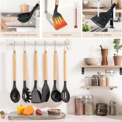 19-in-1 Kitchen Knife & Silicone Utensil Combo Set, Heat Resistant Cooking Tools with Detachable Storage Organizer