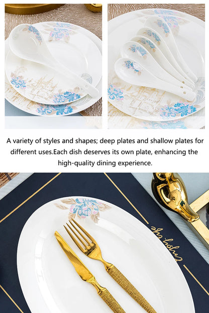 Bone china food utensils marble dinner set luxury dinnerware kitchen bowl plates dinner sets table set ceramic vintage