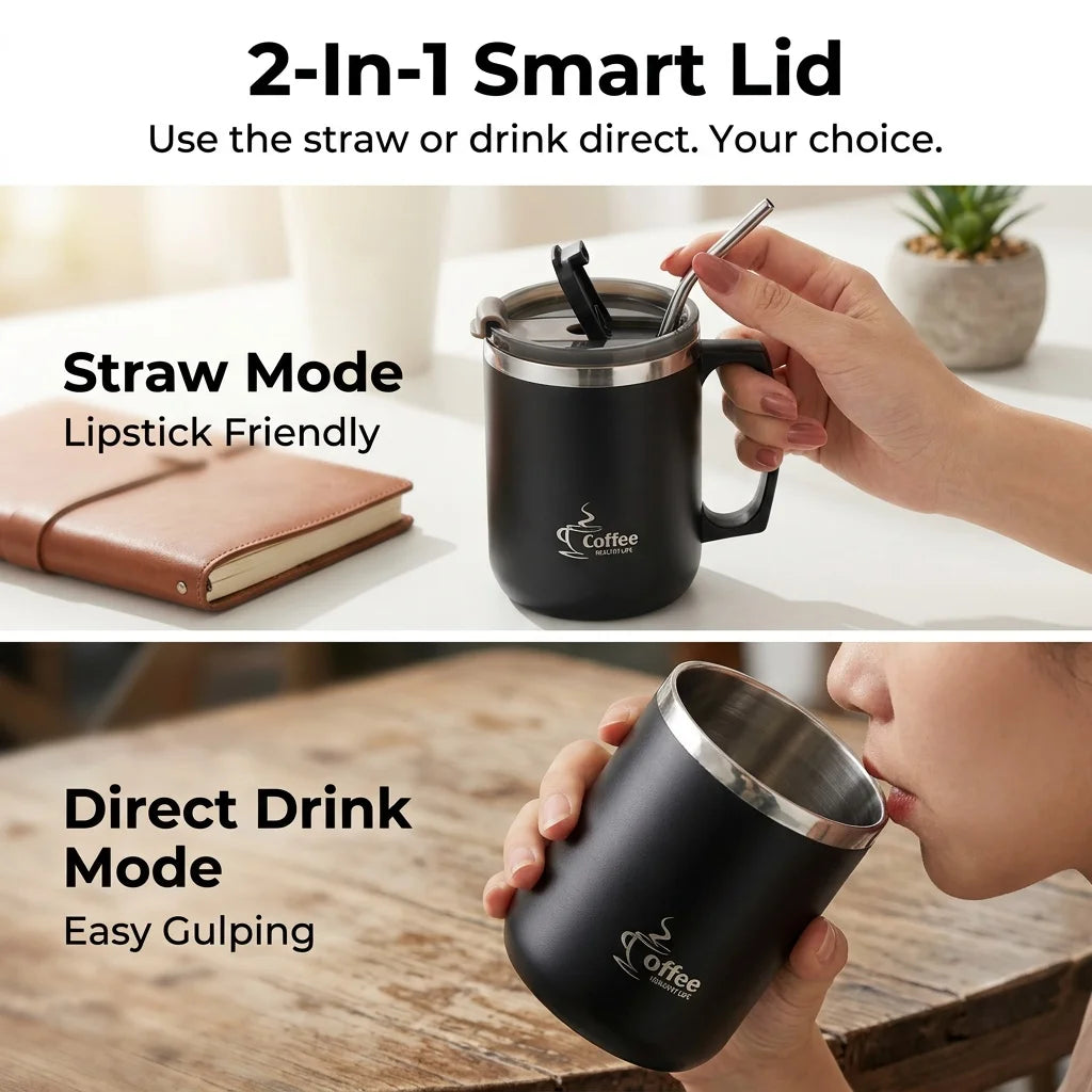 Travel Thermal Coffee Mug Tumbler With Handle 304 Stainless Steel Insulated Cup Leakproof Thermos Water Bottle Mini Dual Drink