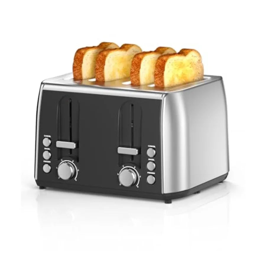 4 Slice Retro Stainless Steel Toaster with Extra Wide Slots 6 Shade Settings Toast Boost Cancel Button Perfect for Waffles Bage