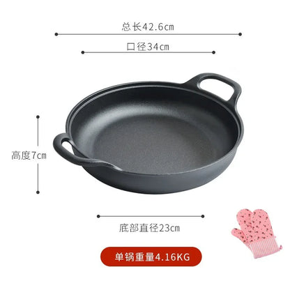 Thickened Cast Iron Skillet Non-coated Non-stick Pan for Household Use Gas And Induction Cooktop Compatible Pancake Skillet
