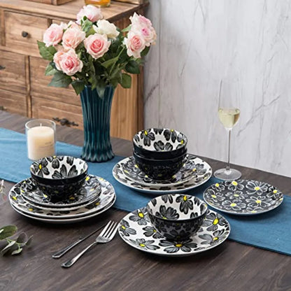 12-pieces Dinnerware Set Ceramic Dish Set Plates Sets Service for 4 Bowl Sets Stoneware Dinnerware Sets 12pcs Plate and Bowl Se