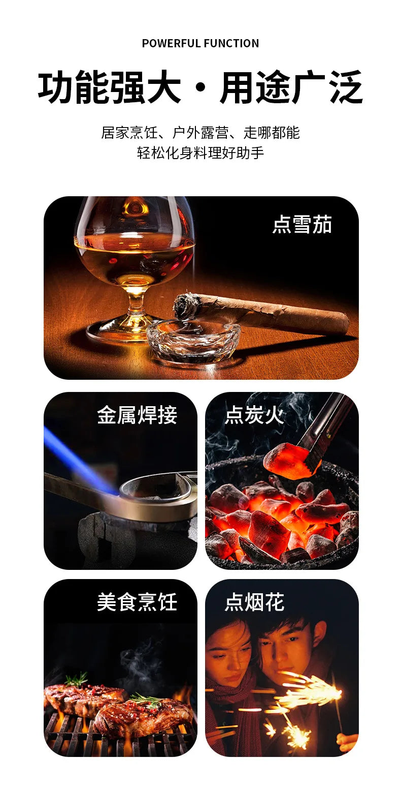 1300° High Power Welding Gun Windproof Turbine Butane Gas Lighter Safety Lock Switch Outdoor BBQ Kitchen Cigar Lighters Smoking