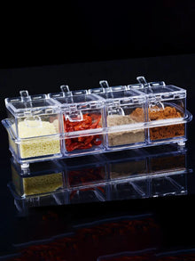 1PC Kitchen Spice Pot 4 Transparent Seasoning Boxes Storage Containers Seasoning Cans Acrylic Seasoning Boxes With Lids Spoons