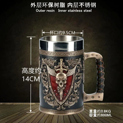 3D Beer Mugs Coffee Cups Gothic Goblet Iron Tankard Stainless Steel Resin Wine Glass Mug 600ML Skull Father's Day Gift 1 pcs