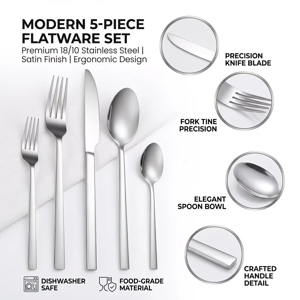 20-Piece Stainless Steel Flatware Set (Includes Knives, Forks, and Spoons) — Ideal for Western Dining & Restaurant Use | Suitabl