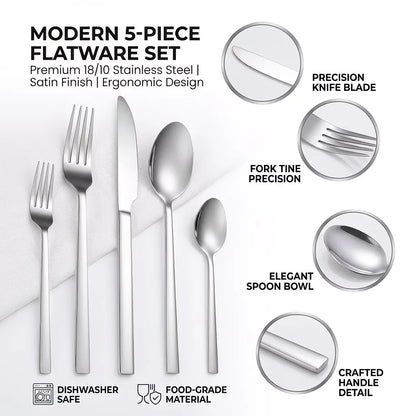20-Piece Stainless Steel Flatware Set (Includes Knives, Forks, and Spoons) — Ideal for Western Dining & Restaurant Use | Suitabl