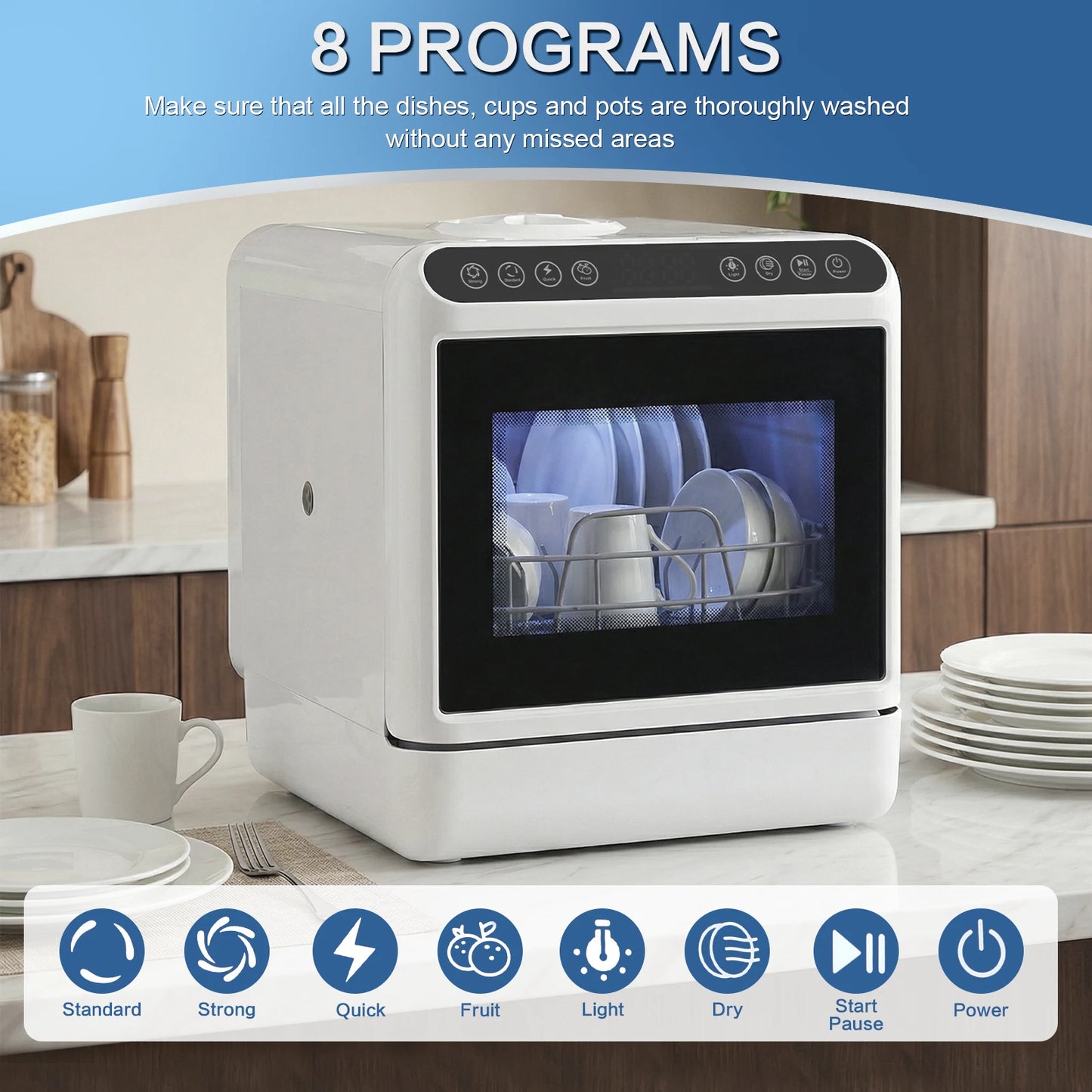 Countertop Dishwasher No Hookup Needed Automatic Dishwasher 360° Dual Spray High-Temp& Air-Dry Function for Apartments