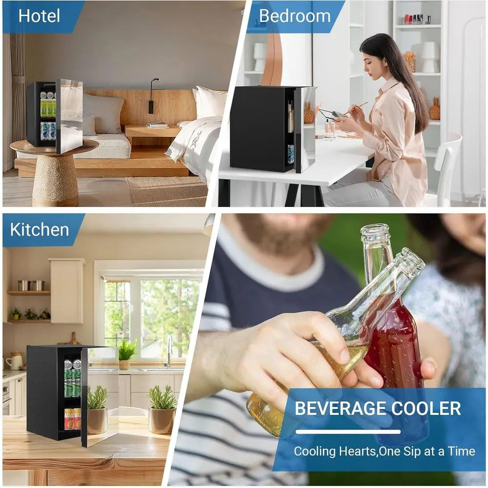 Compact 0.9 Cu.ft Mini Fridge with Adjustable Shelves & Mirror Door for Beverages and Cosmetics, Ideal for Countertop Use in Bed