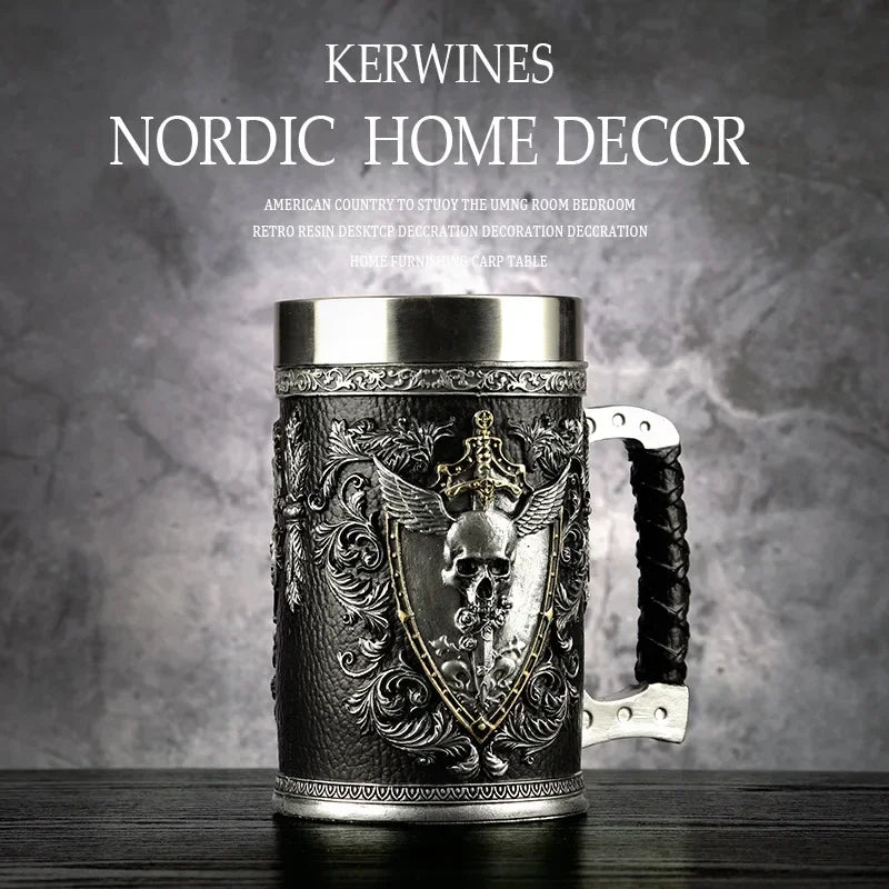 3D Beer Mugs Coffee Cups Gothic Goblet Iron Tankard Stainless Steel Resin Wine Glass Mug 600ML Skull Father's Day Gift 1 pcs