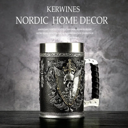 3D Beer Mugs Coffee Cups Gothic Goblet Iron Tankard Stainless Steel Resin Wine Glass Mug 600ML Skull Father's Day Gift 1 pcs