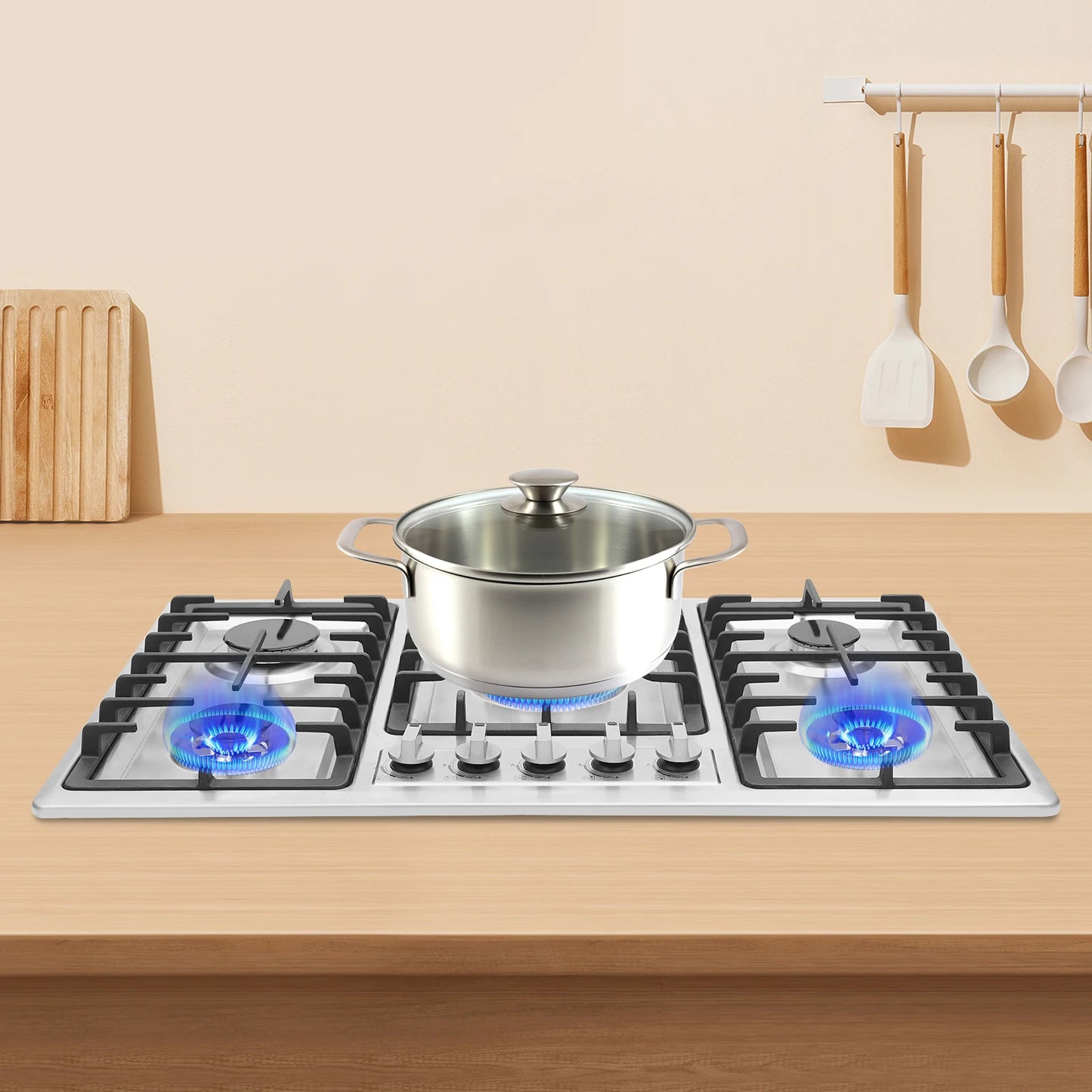 5 Burner Built-in Gas Cooktop Stainless Steel Gas Propane 83*47cm To Clean Gas Cooking Natural Gas Built-In Installation Precise