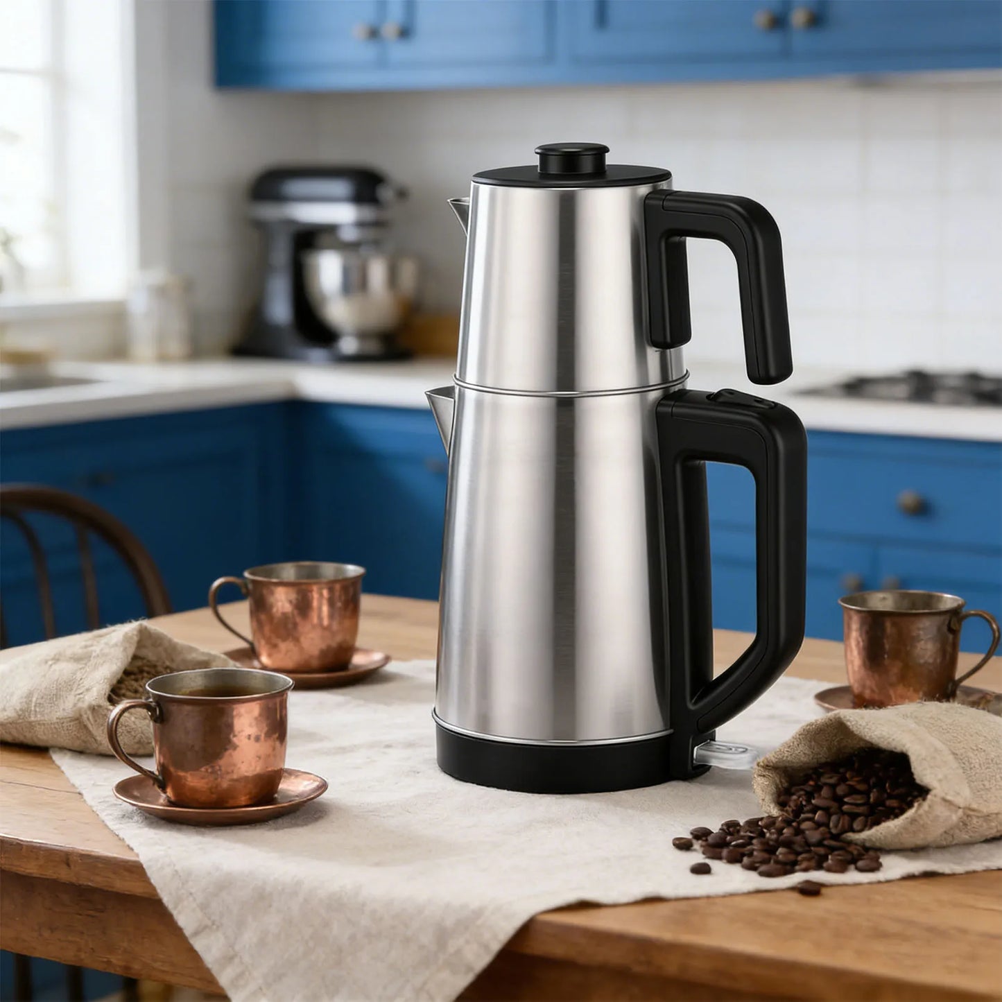 Electric Kettle Turkish Tea Maker Cooker Stainless Steel Double Pot Kettle Infuser Keep Warm Function 220V EU Plug