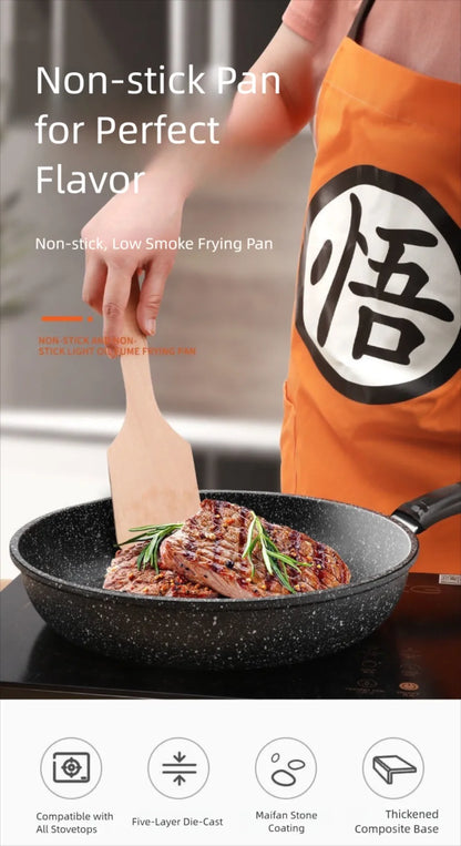 22/24/26/28cm Steak Frying Pan with Glass Lid Stone Skillet Cookware Muliti-Purpose NonStick Kitchen Cooking Tools