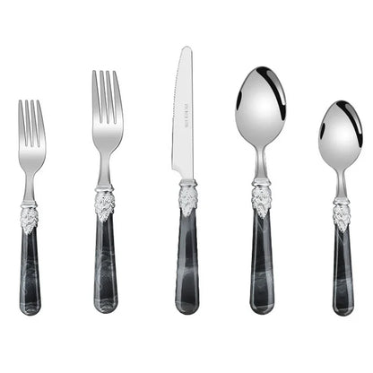 20/30pcs Flatware Set Stainless Steel Plastics Marbling Handle Cutlery Tableware Knife Fork Spoon Dishwasher Safe Dinnerware