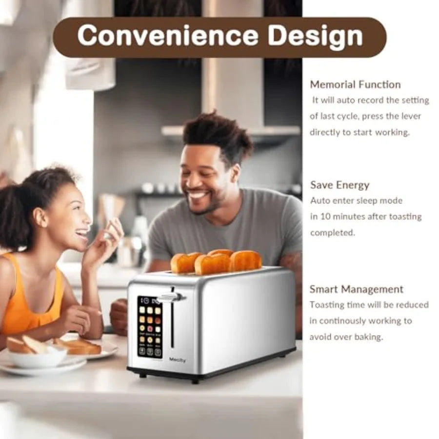 4 Slice Toaster Touch Screen 1.5" Long Slot Stainless Steel Smart Bread Toaster for Bagel Muffin Waffle Gluten Free Breads Time