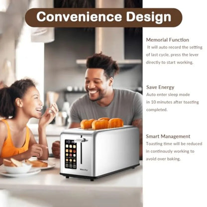 4 Slice Toaster Touch Screen 1.5" Long Slot Stainless Steel Smart Bread Toaster for Bagel Muffin Waffle Gluten Free Breads Time