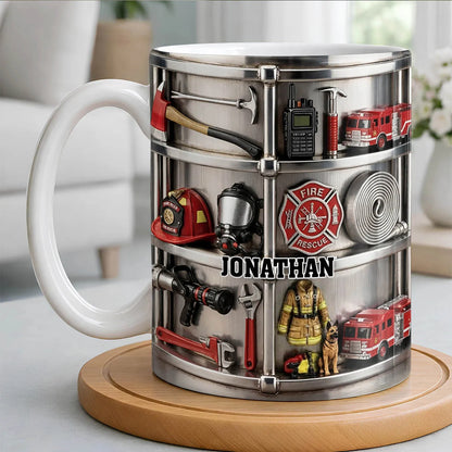 Fireman Custom Name Ceramic Mug Firefighter Themed Coffee Cup Personalized Gift for Fire Department