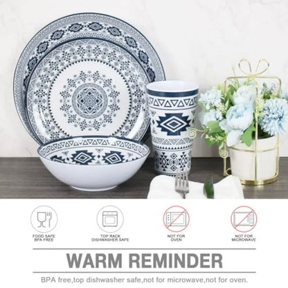 Melamine Dinnerware Set for 4-16 Pcs:Camping Dishes Set with Dinner PlatesSalad Plates Bowls and Cups.Lightweight and Unbreakab