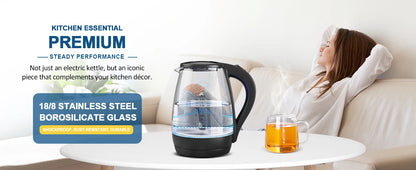 Electric Kettle with Water Dispenser - 1.7L Elegant Glass Tea Pot, 1200W Fast Boiling, LED Indicator, Auto-Shutoff