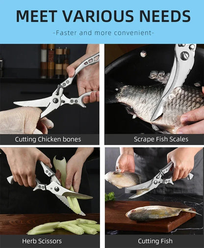 Kitchen Scissors Chicken Bone Kitchen Shears,Duck Fish Cutter Stainless Steel Fish Scissors Scale Clean Cook Scissors Knife