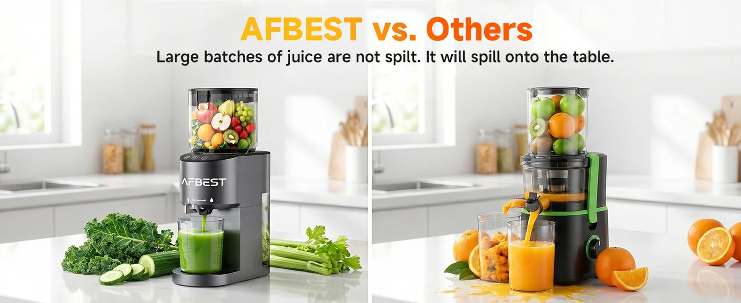 AFBEST 5.8" Extra-Large Chute 2-in-1 Cold Press Juicer – Whole Fruit & Vegetable Masticating Extractor with 100oz Capacity, Nut Milk Function, Easy-Clean Design, Premium Gray