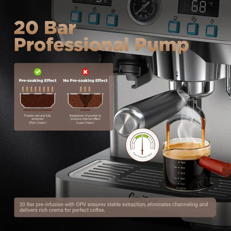 Professional Espresso Machine Smart 20 Bar Semi-Automatic Espresso Machine with Grinder Household Hotel Classic Coffee Maker