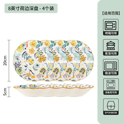 LingAo-Japanese Country Style Ceramic Tableware Set of Plates and Bowls with Underglaze Colors