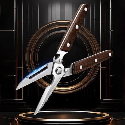 Premium Kitchen Scissors Wooden handle Stainless Steel powerful Chicken Scissors Bone Cutting Scissors Tool