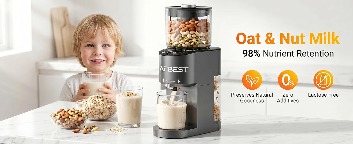 AFBEST 5.8" Extra-Large Chute 2-in-1 Cold Press Juicer – Whole Fruit & Vegetable Masticating Extractor with 100oz Capacity, Nut Milk Function, Easy-Clean Design, Premium Gray