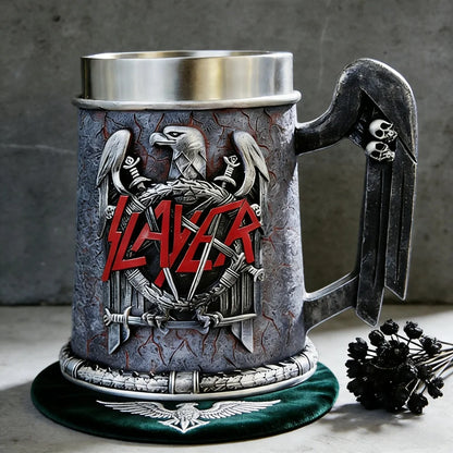 Slayer Tankard Eagle Emblem Mug Resin Outer Stainless Steel Liner Gothic Skull Handle Thrash Metal Band Fan Collectible Gift