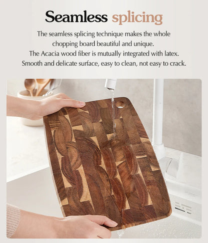 XINZUO End Grain Board Selected Acacia Wood 36x24cm Seamless Design 40% Improved Shock Absorption for Meat, Bread & Vegetable