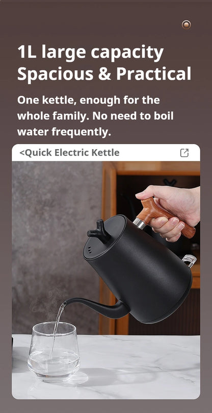 V60 1000W Fast Electric Kettle, 1L Capacity, 304 Stainless Steel, One-Touch Boil & Dry Burn Protection