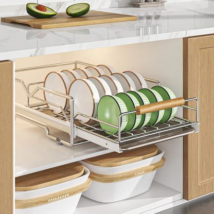 Pull-Out Under Kitchen Sink Organizer Dish Plate Drying Rack, Cabinet Layered Shelf, Pull-Out Basket for Spice Tableware Storage