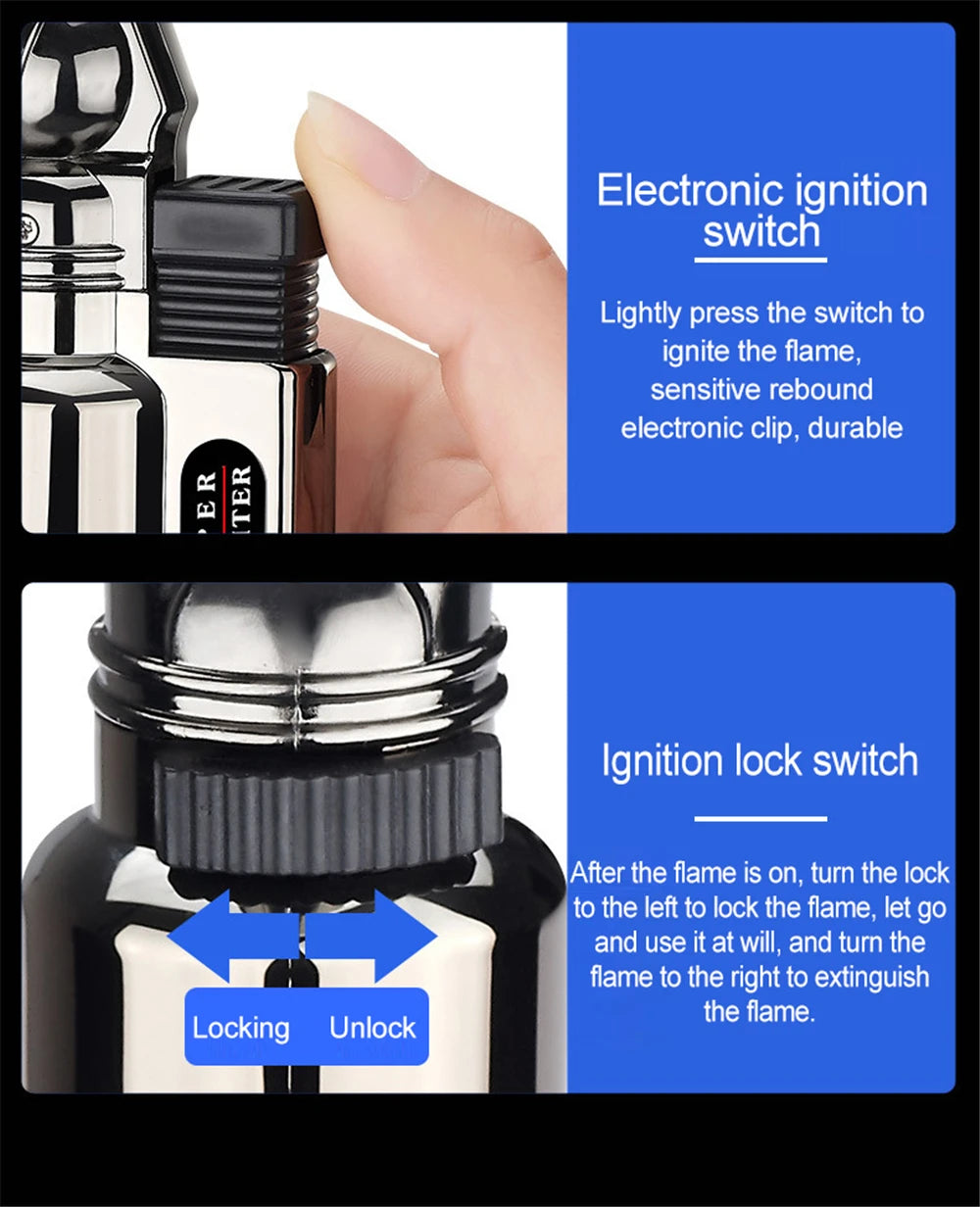 Metal Windproof Turbo Gas Lighters Welding Torch Kitchen Cooking Adjustable Flame Powerful Spray Gun Cigar Lighter For Men Gifts