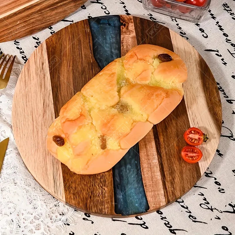 WXCOO Round Acacia Wood Resin Chopping Board Kitchen Cutting Board for Steak Snacks Fruit Board Food-Safe Cutting Board Thicken