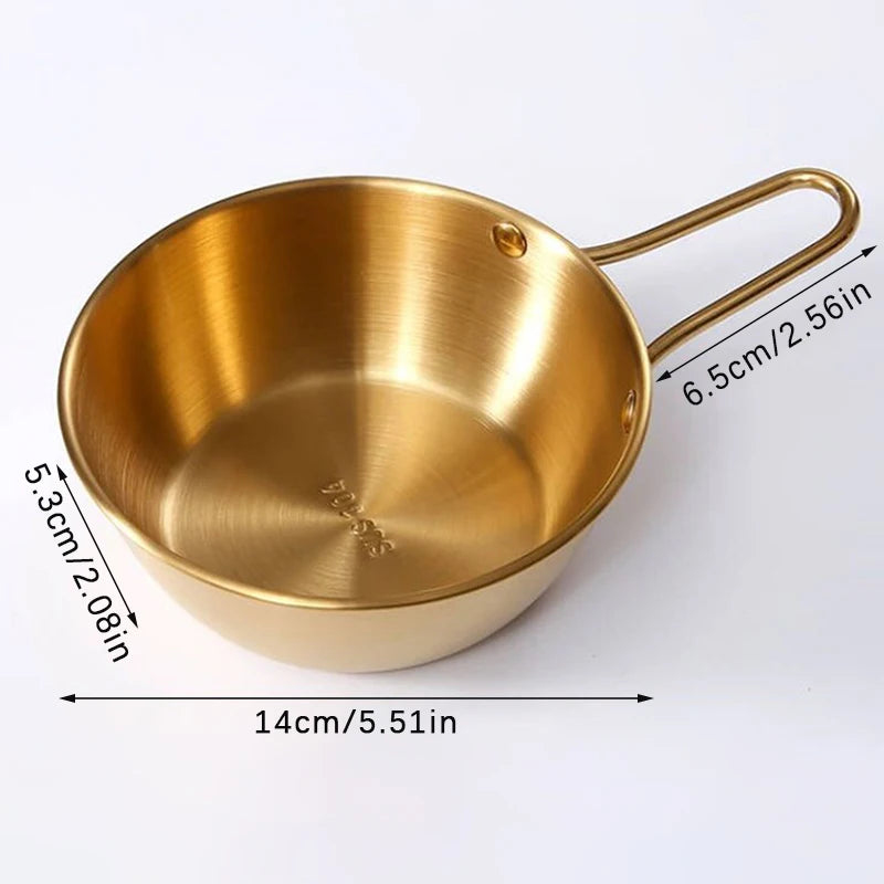 Round Rice Wine Bowl with Handle Stainless Steel Household Food Sauce Bowls Cups Tableware Dinnerware Kitchen Utensils