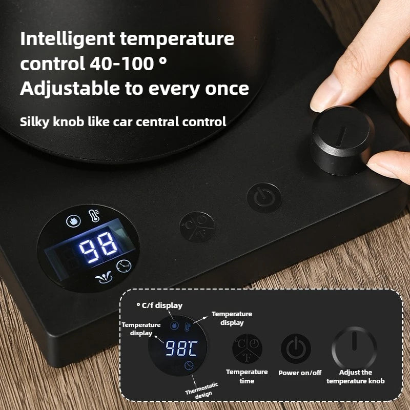 1L1000ML Smart Temperature Control Kettle - Auto Shut-Off & Boil-Dry Protection - Stainless Steel Pour-Over Coffee & Tea