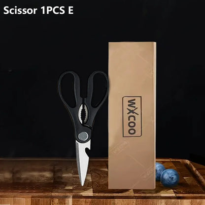 WXCOO Stainless Steel Durable Chef Knife Set Meat Cleaver Fruit Slicing Handmade Forged Kitchen Knife Butcher Knife Scissor