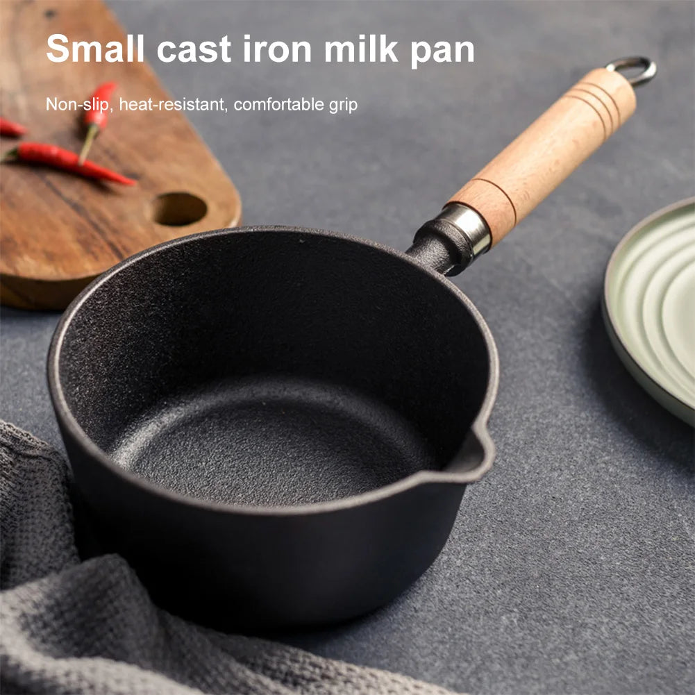 Cast Iron Milk Pan with Pour Spout Non-Stick Hot Oil Pan Butter Melting Pot Cooking Saucepan for Pouring Oil Milk Heating Frying