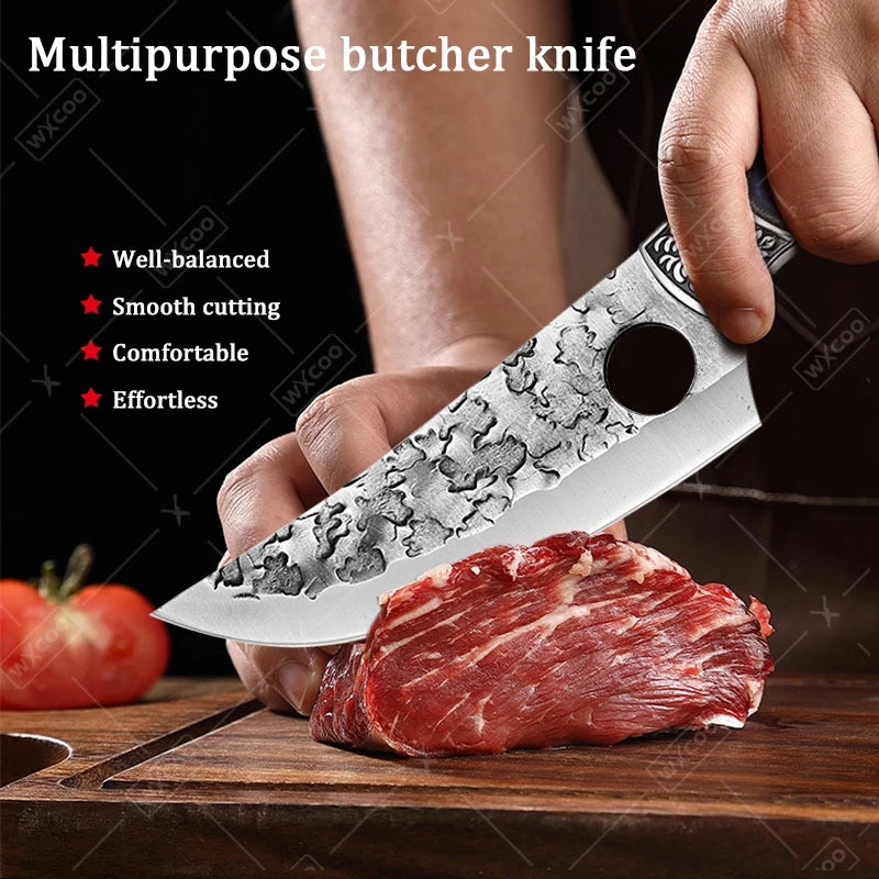 WXCOO Handmade Forged Knife Butcher Cleaver Knife Meat Cutting Japanese Kitchen Pork Bone Shaving Knives Boning Knife