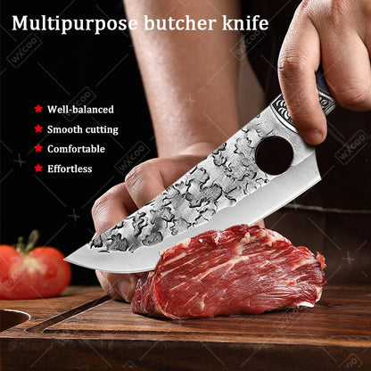 WXCOO Handmade Forged Knife Butcher Cleaver Knife Meat Cutting Japanese Kitchen Pork Bone Shaving Knives Boning Knife