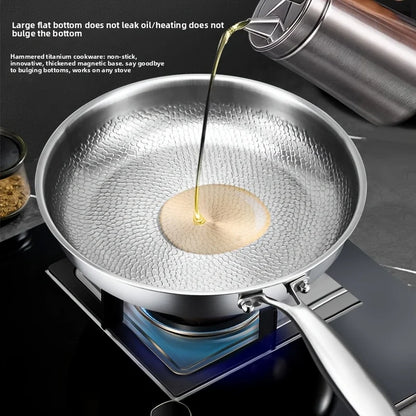 High-end Hammer-patterned Titanium Golden Frying Pan with Lid, Multiple Specifications Of Titanium Golden Hammer, Super Durable