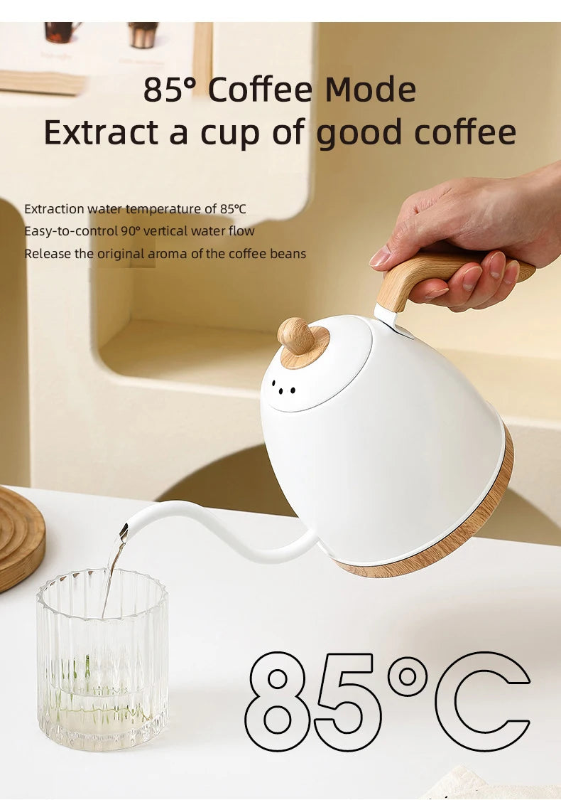 800ml Gooseneck Electric Kettle Hand Brew Coffee Pot Teapot 304 Stainless Steel Water Jug Slender Mouth Hand Brewing Pot 1000W
